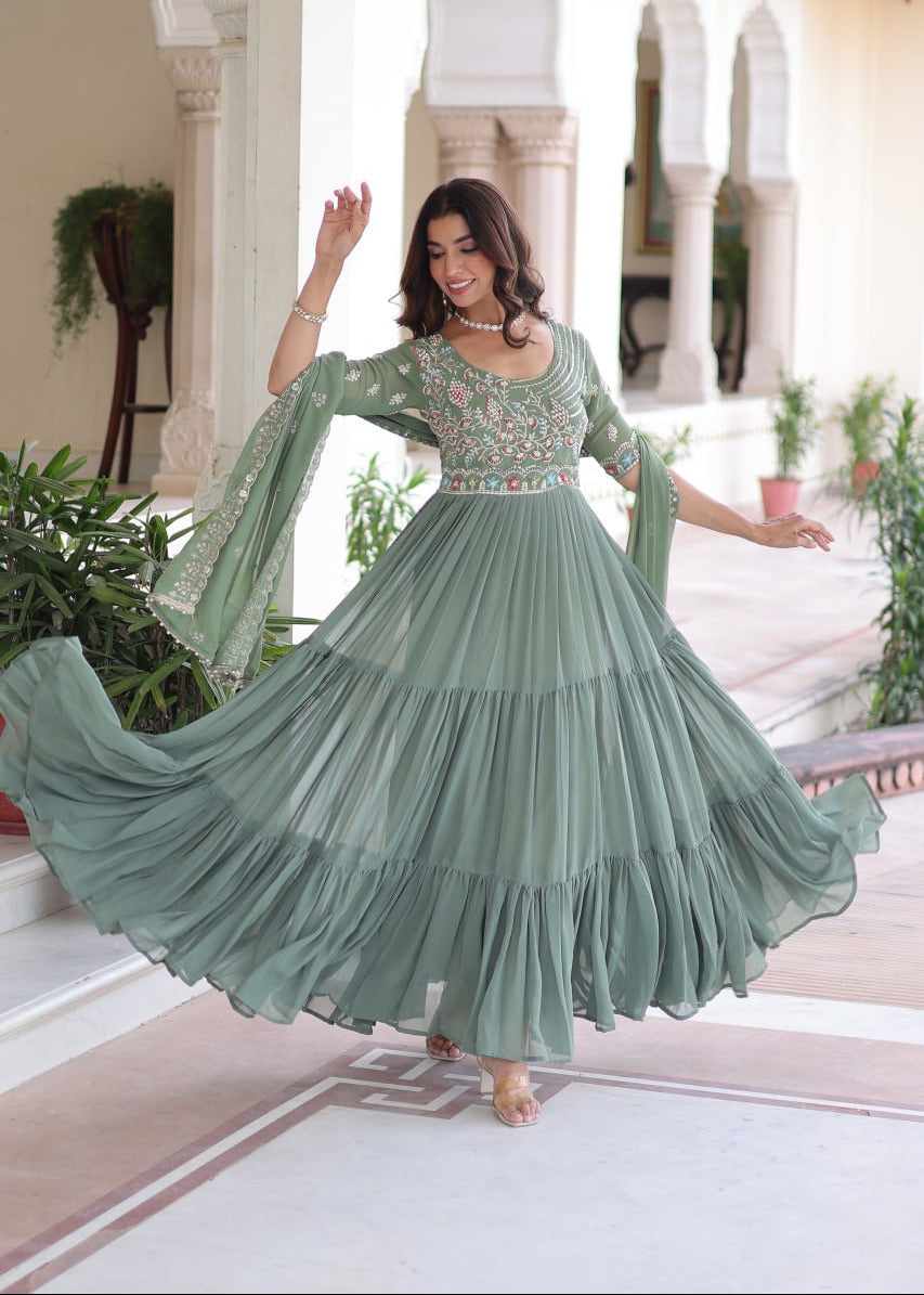 Elegance Multithread Embroidered Gown