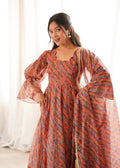 Sunset Printed Puff Sleeves Anarkali