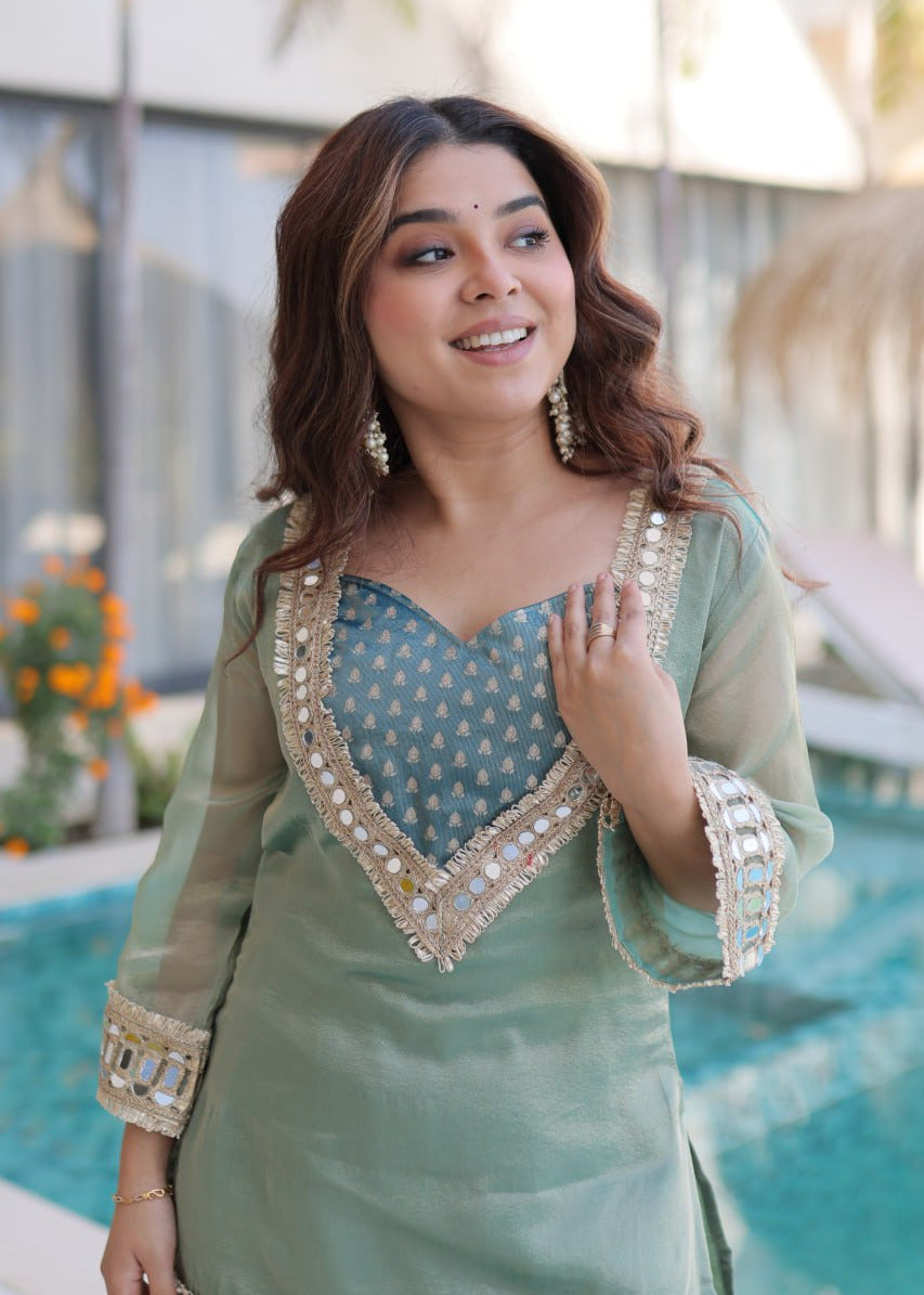 Stunning Mirror Work Kurta Set