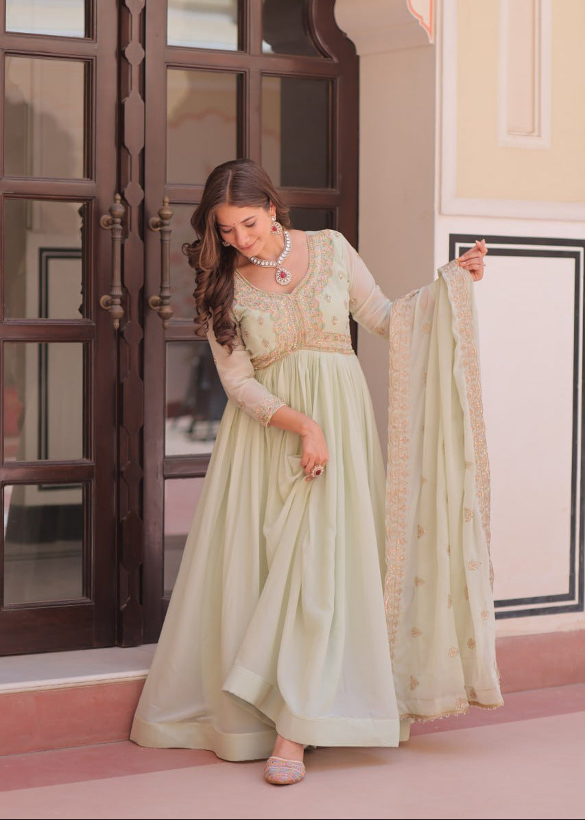 Soft Glow Sequins Embroidered Gown