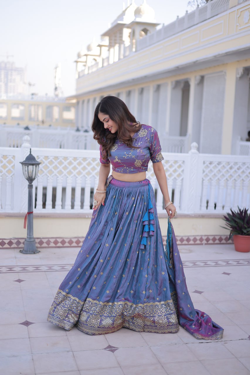 Shaahi Zari-Sequins YSL Silk Lehenga