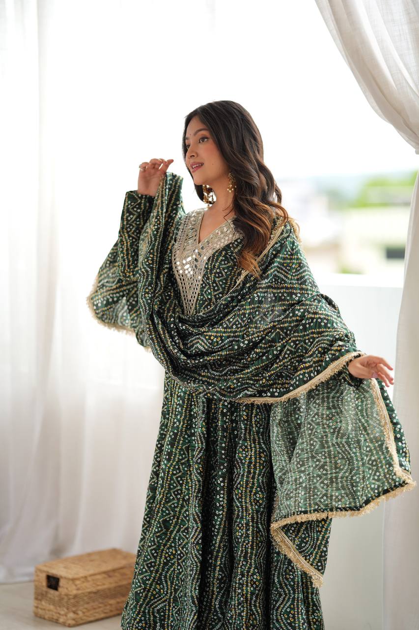 Bandhani Mirror Embroidered Gown Set
