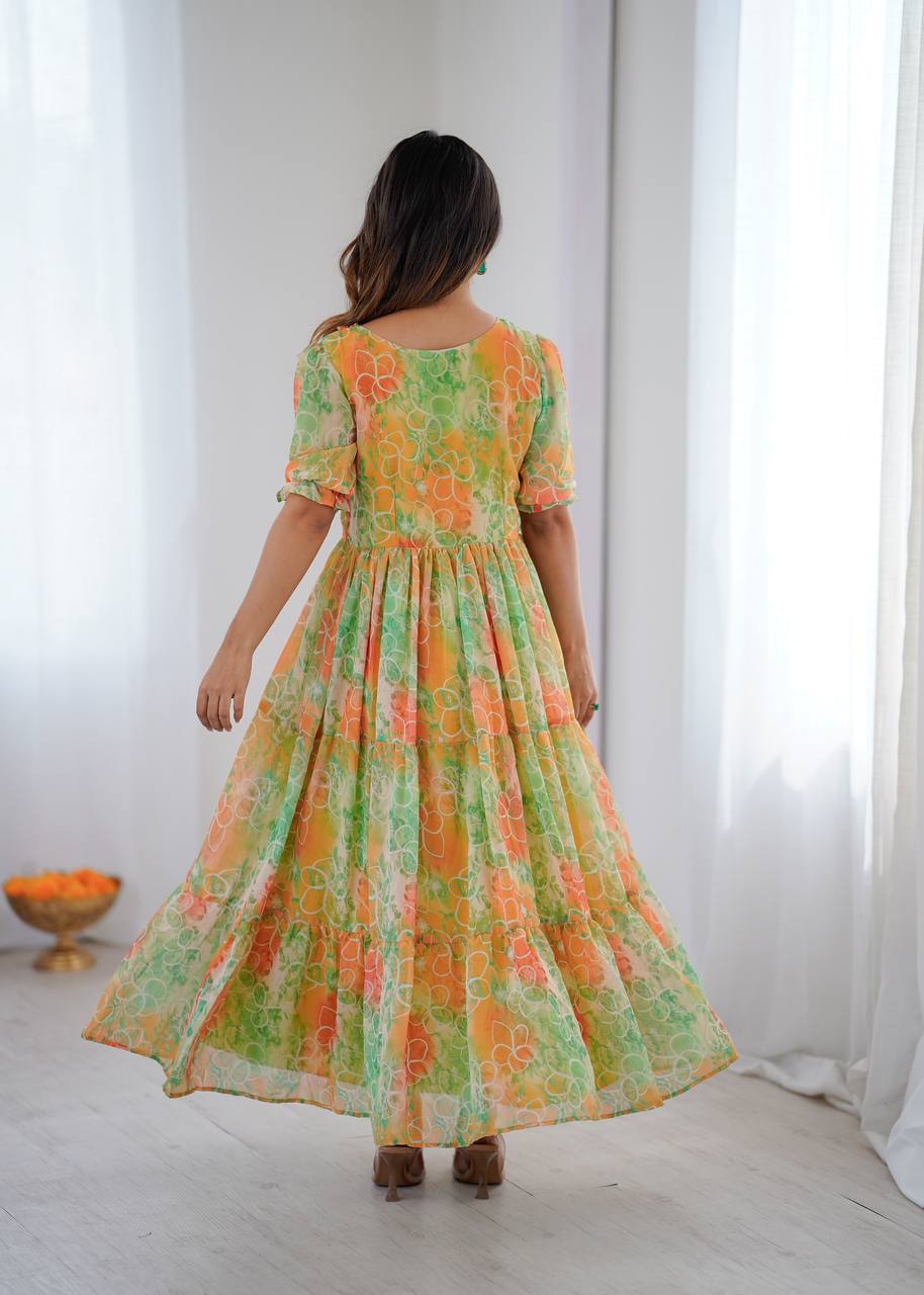 Pastel Bloom Georgette Maxi Dress