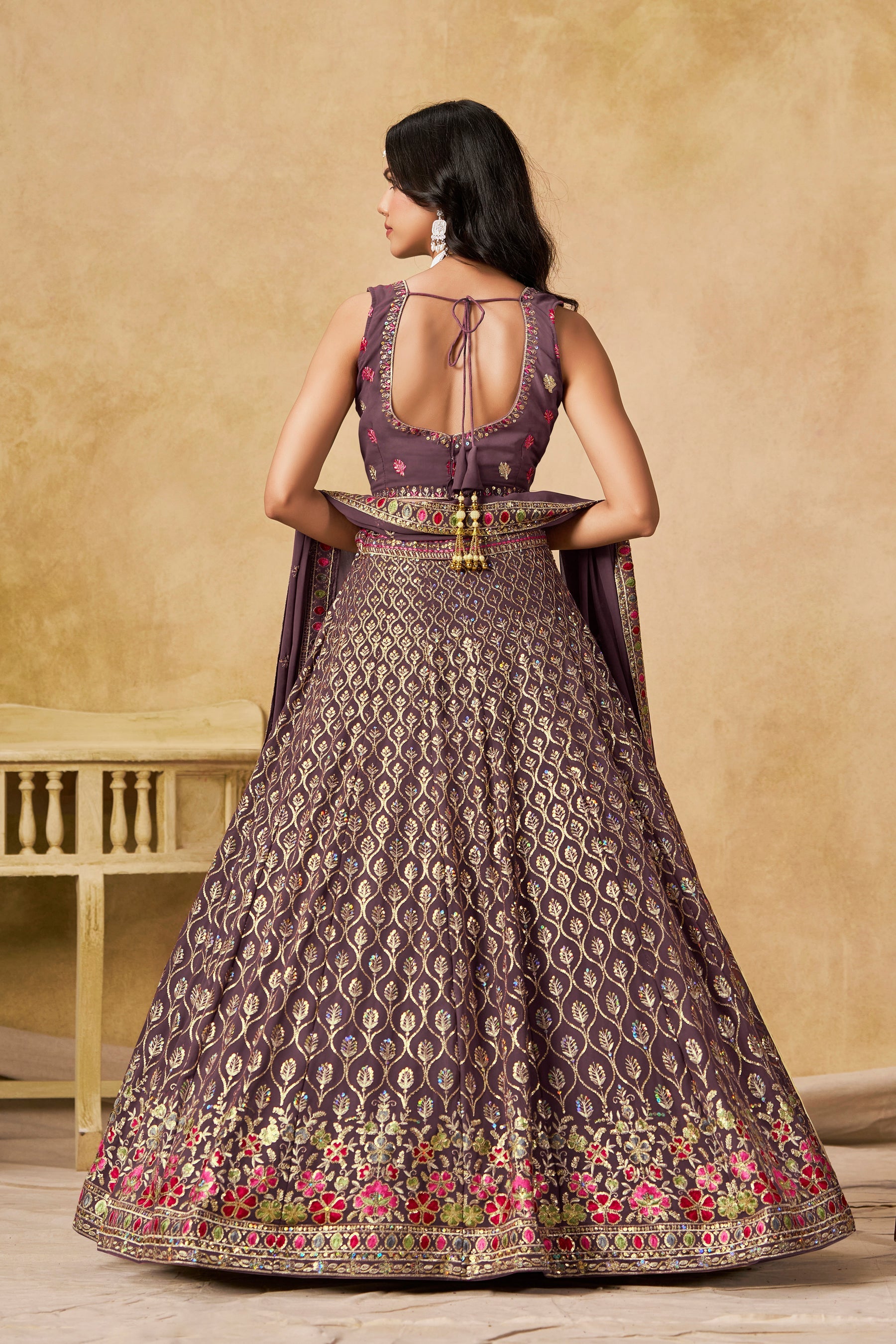 Sakhi light purple soft georgette lehenga choli with sequins zari resham and badla embroidery work