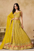 Sakhi yellow soft georgette lehenga choli with sequins zari resham and badla embroidery work