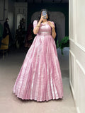 Pink Kanjivaram zari weaving work gown with lace touch-up koti