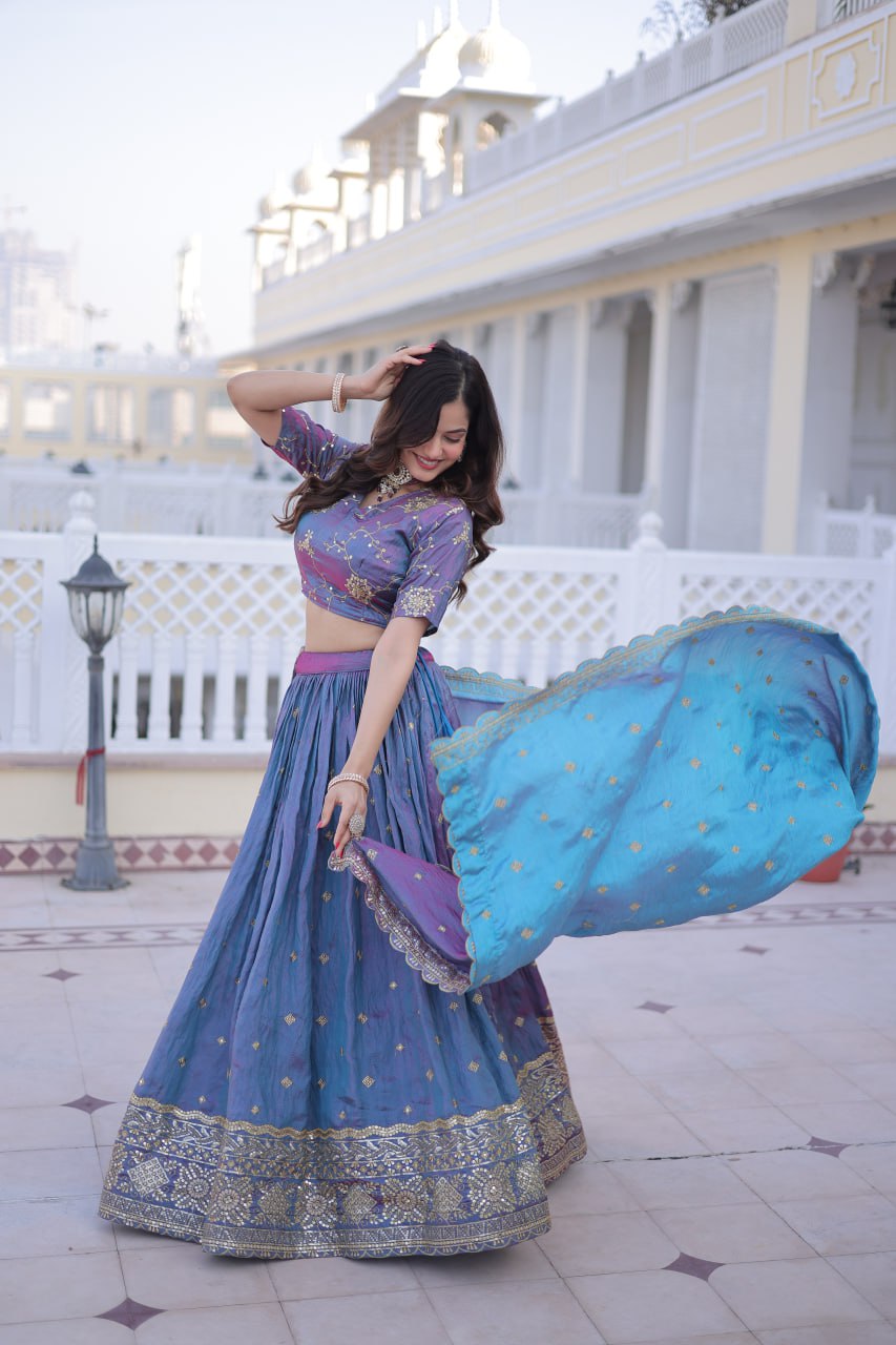 Shaahi Zari-Sequins YSL Silk Lehenga