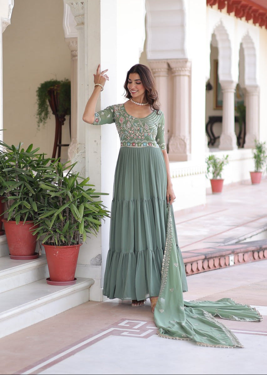 Elegance Multithread Embroidered Gown