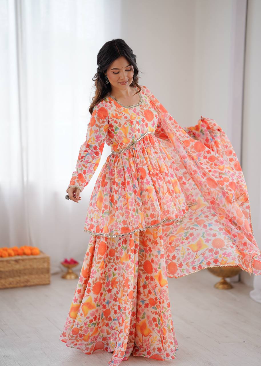 Floral Organza Kediya Palazzo Set
