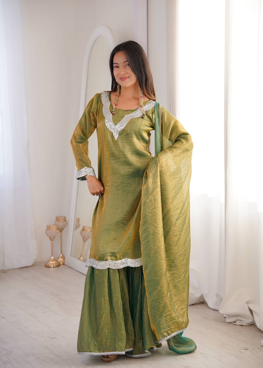 Zeenat Green Kurta Sharara Set