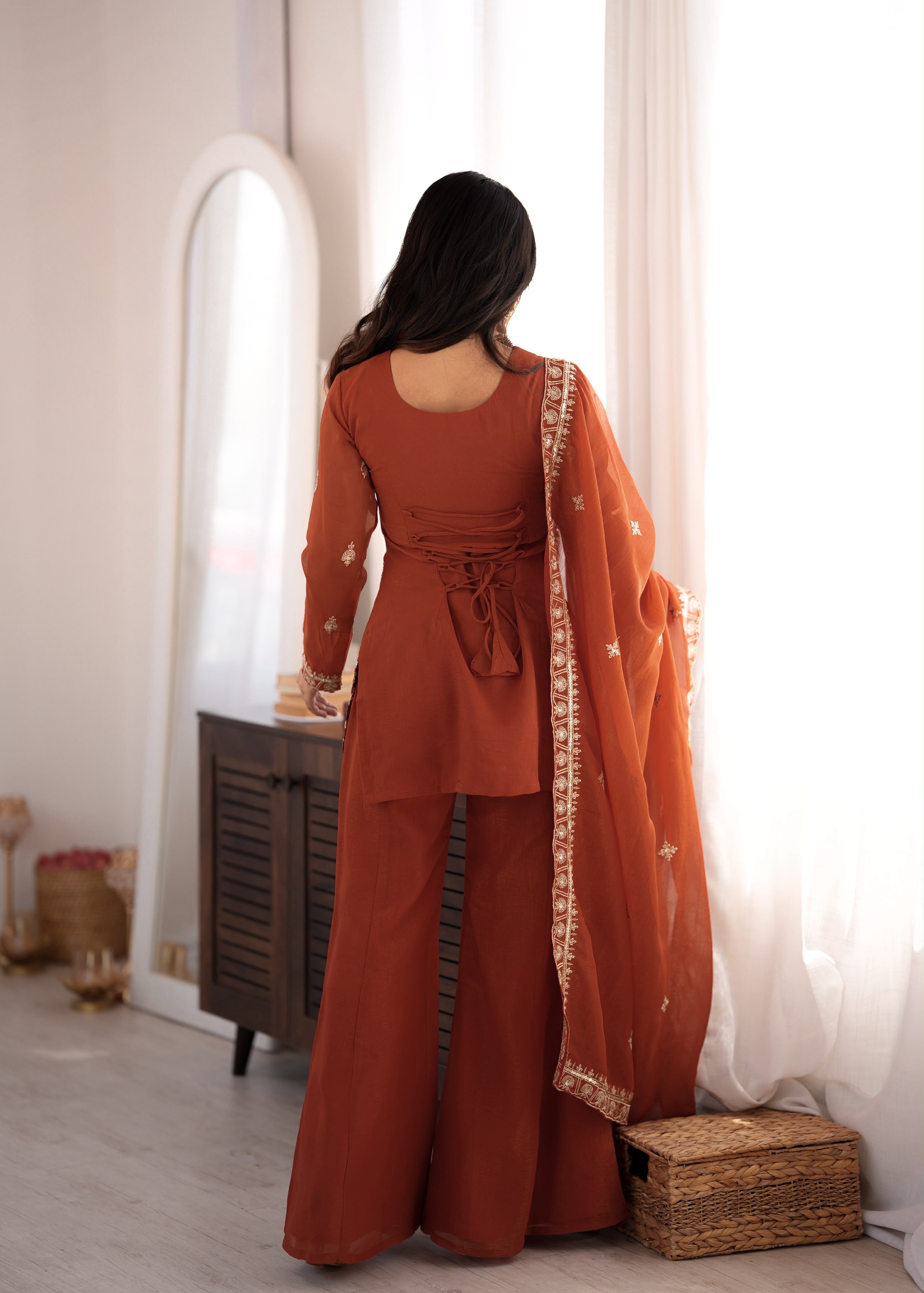 Rust Elegance Palazzo Suit Set