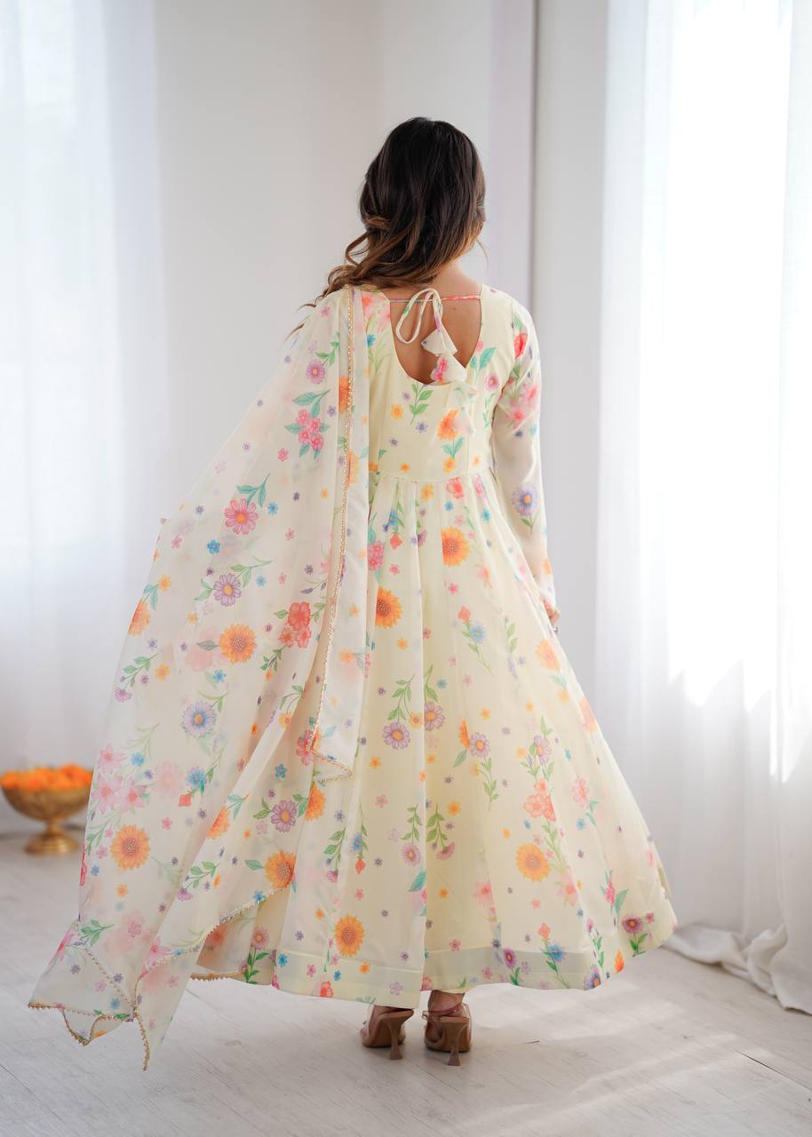 Ivory Glow Organza Anarkali Set