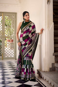 Green polyester viscose chanderi printed saree with unstitched blouse