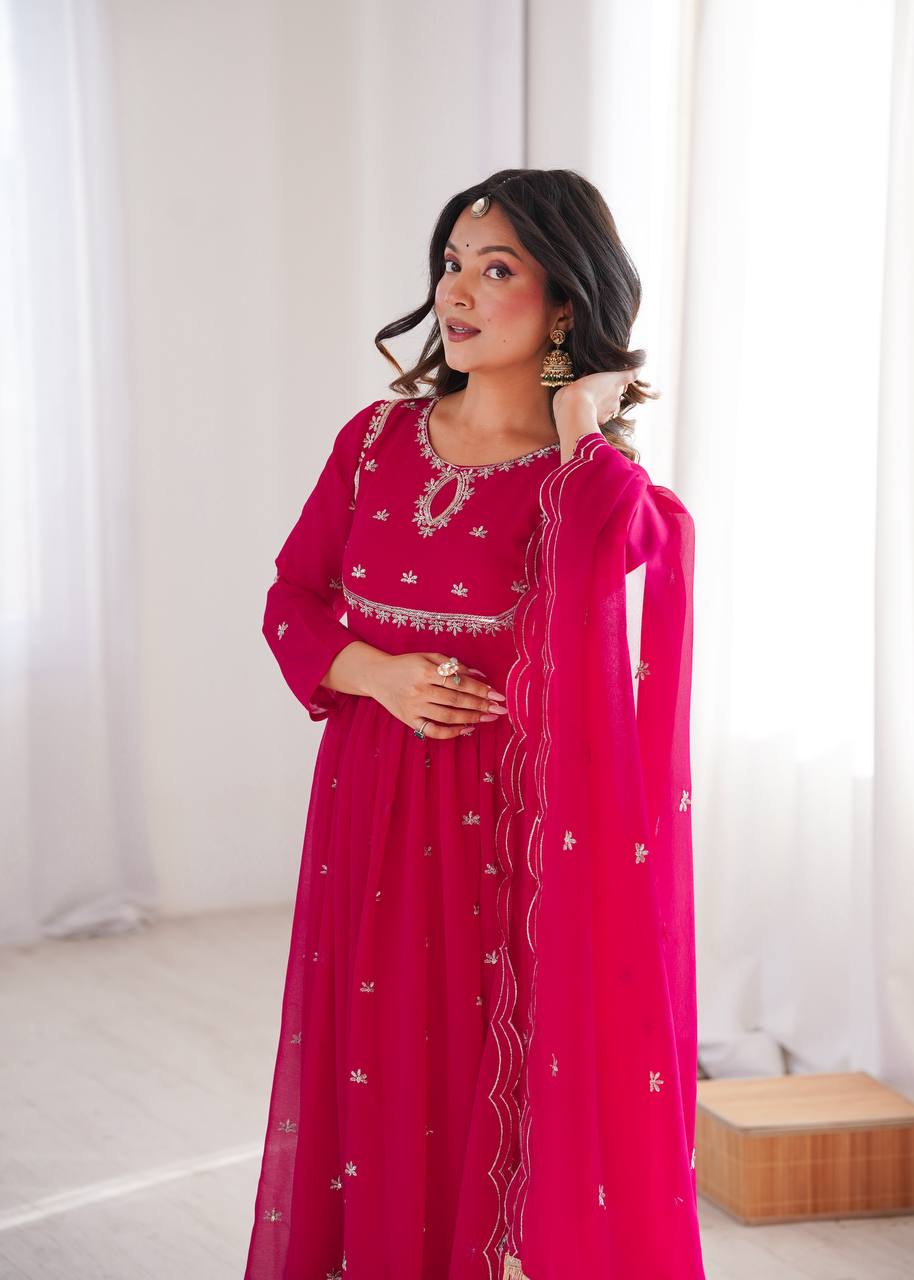 Rani Pink Sequins Anarkali Ensemble