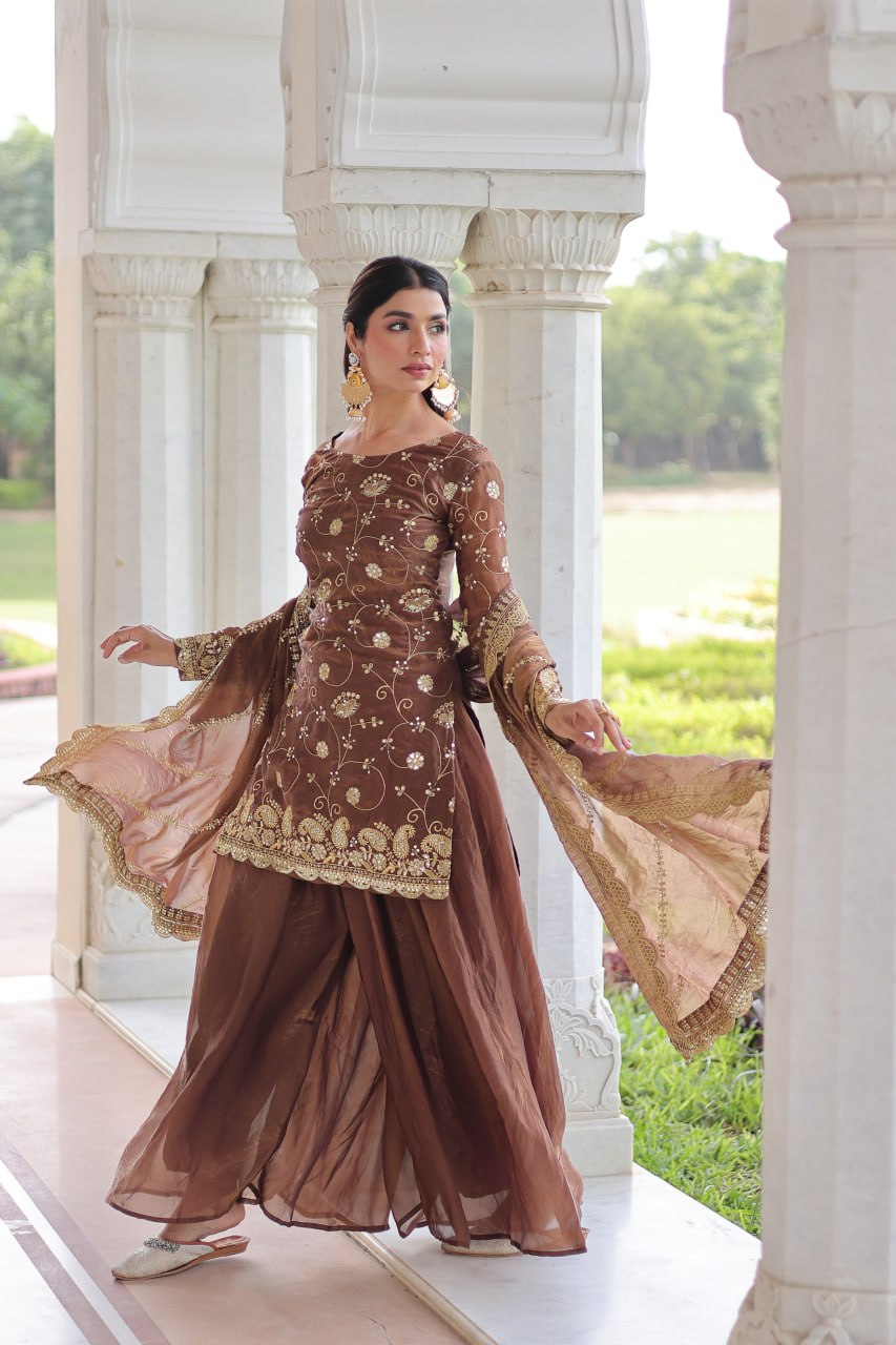 Festive Sequins Kurta Sharara Set