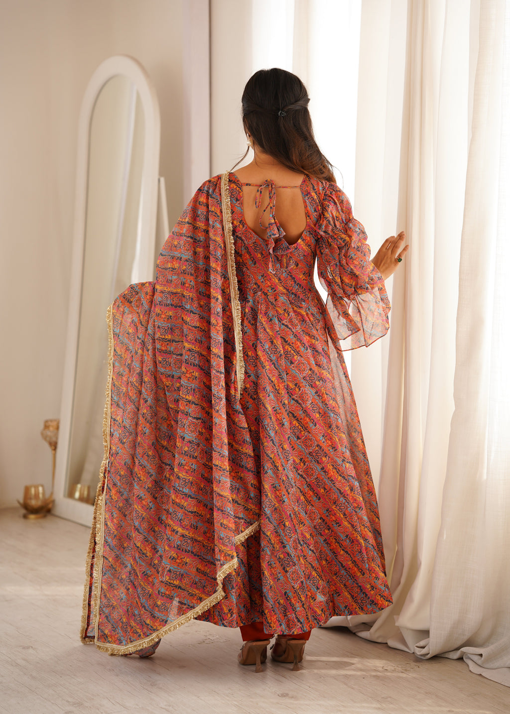Sunset Printed Puff Sleeves Anarkali