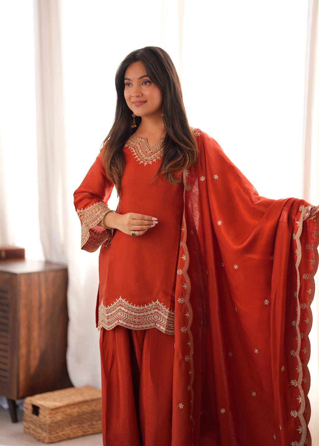 Scarlet Embroidered Farshi Salwaar Set
