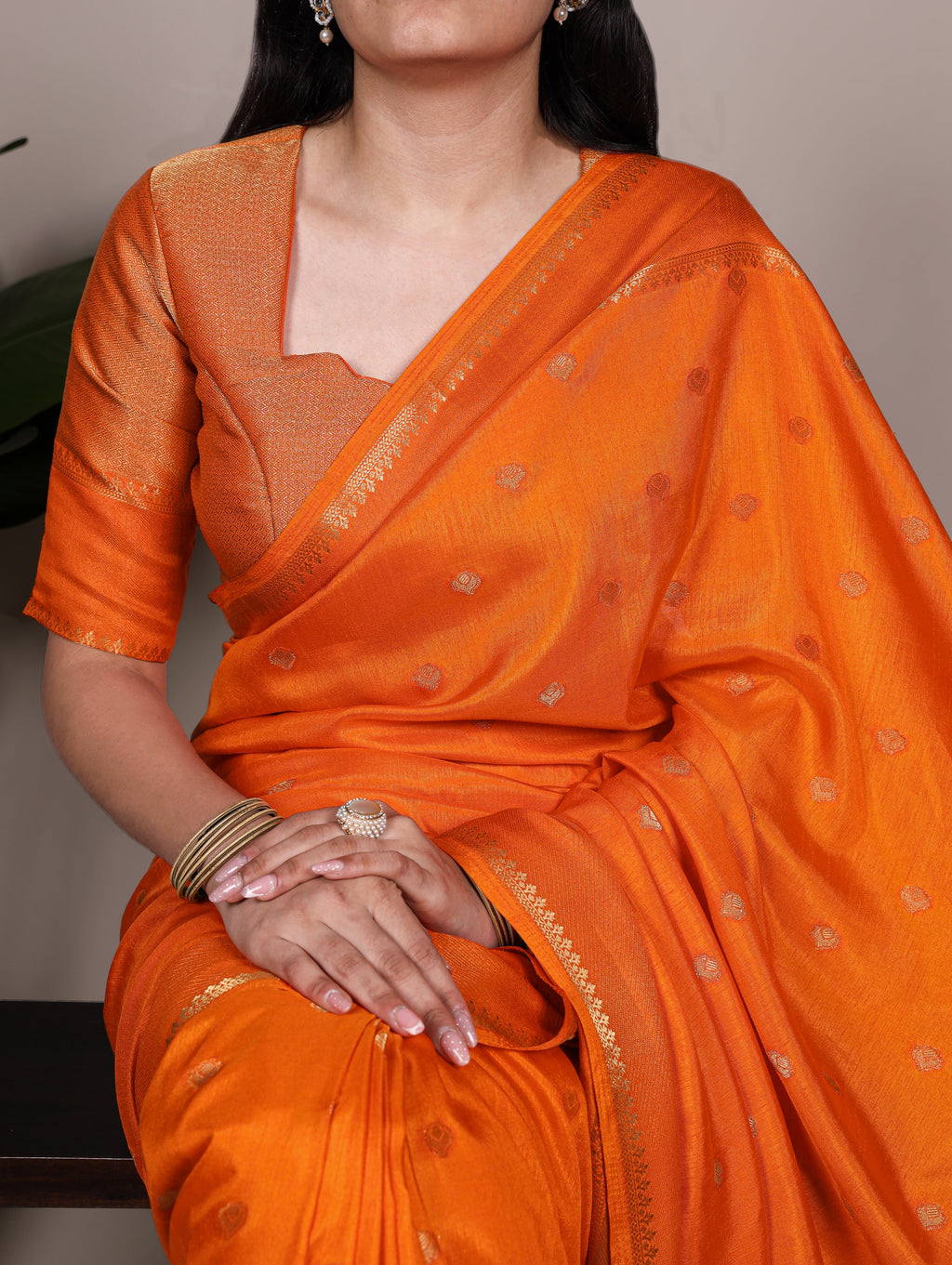 Orange Roop silk zari weaving saree with unstitched blouse