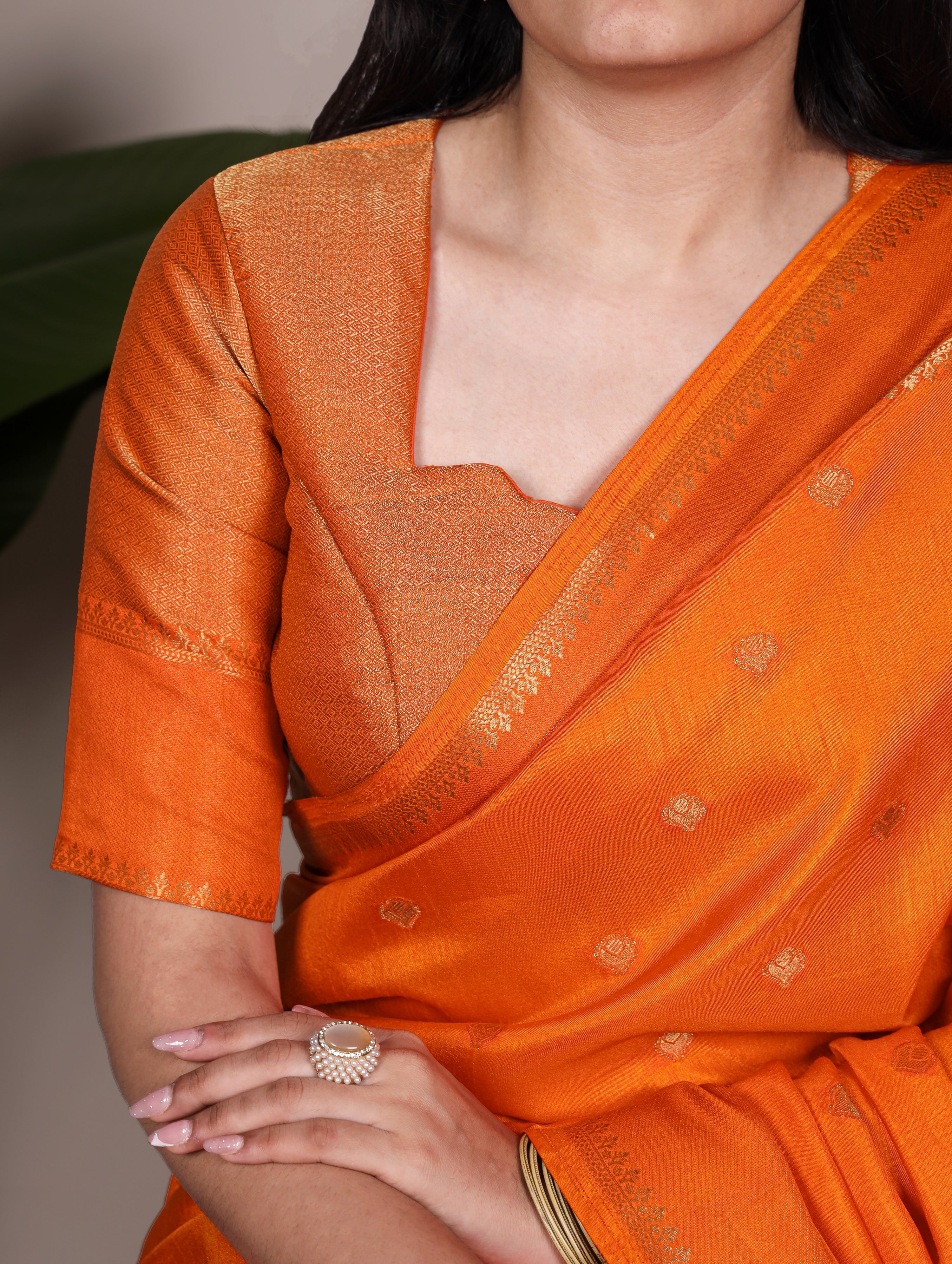 Orange Roop silk zari weaving saree with unstitched blouse