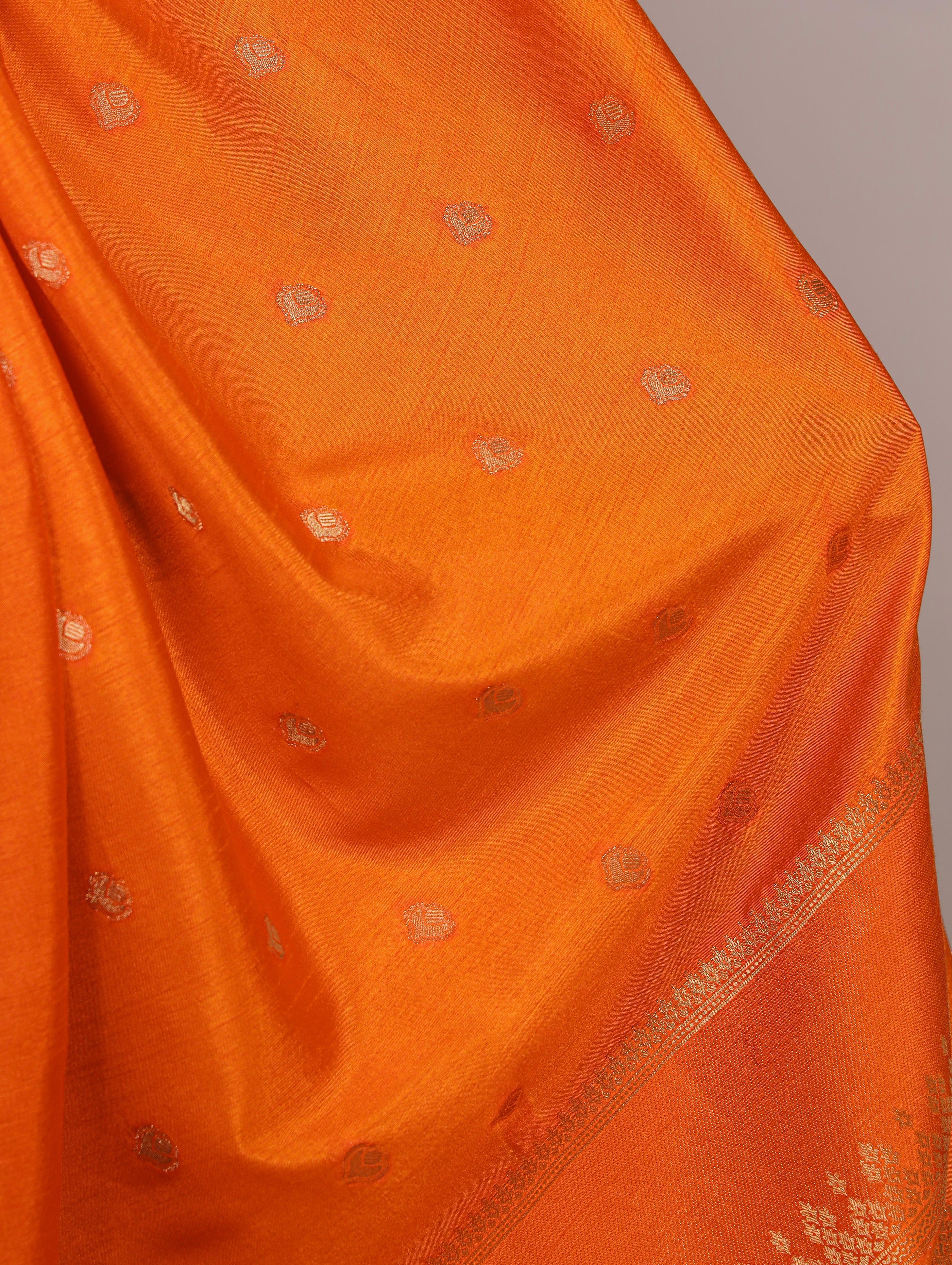 Orange Roop silk zari weaving saree with unstitched blouse