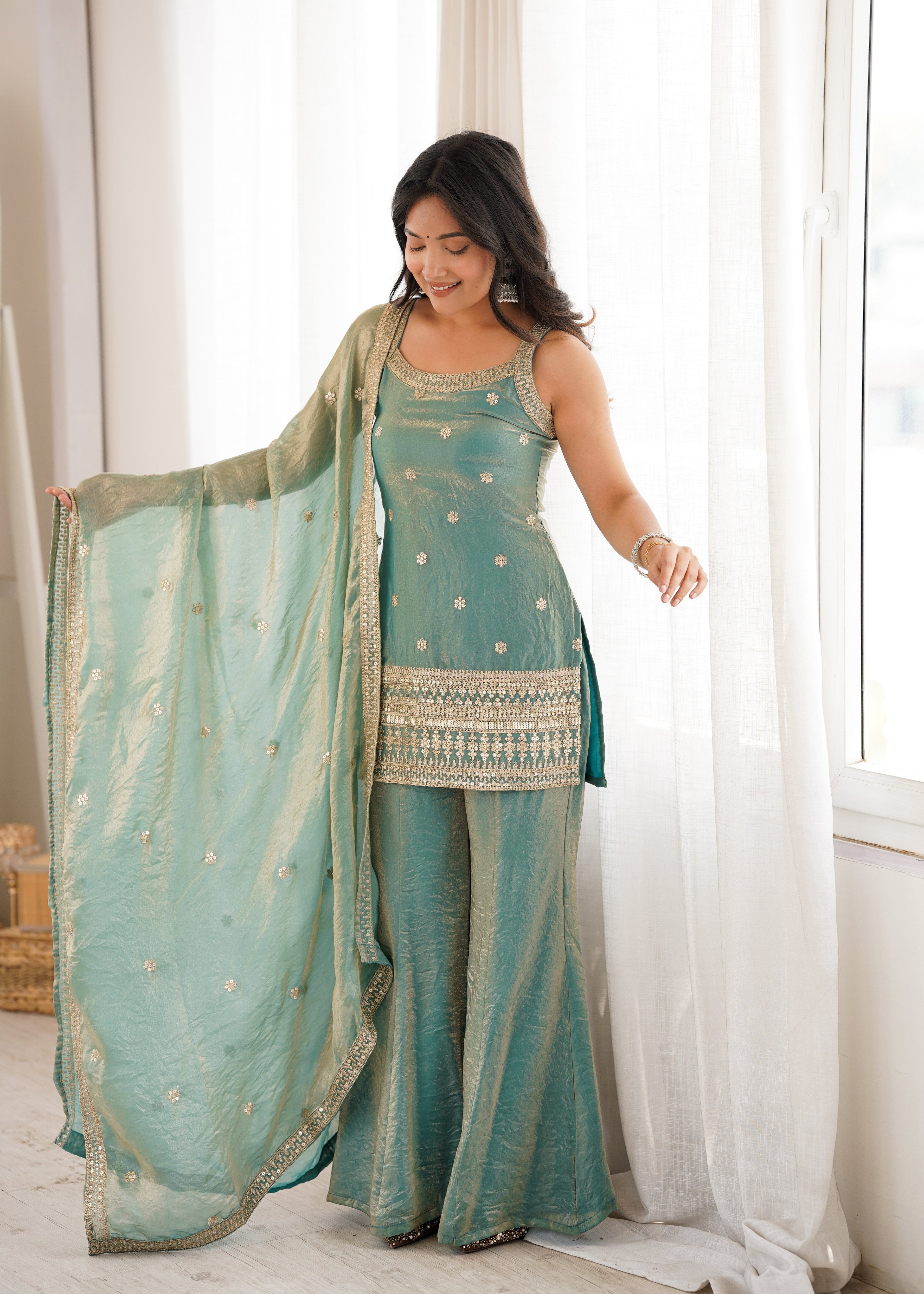 Shimmering Bloom Sharara Suit Set