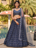 Navya midnight grey mirror work embroidered lehenga choli with dupatta