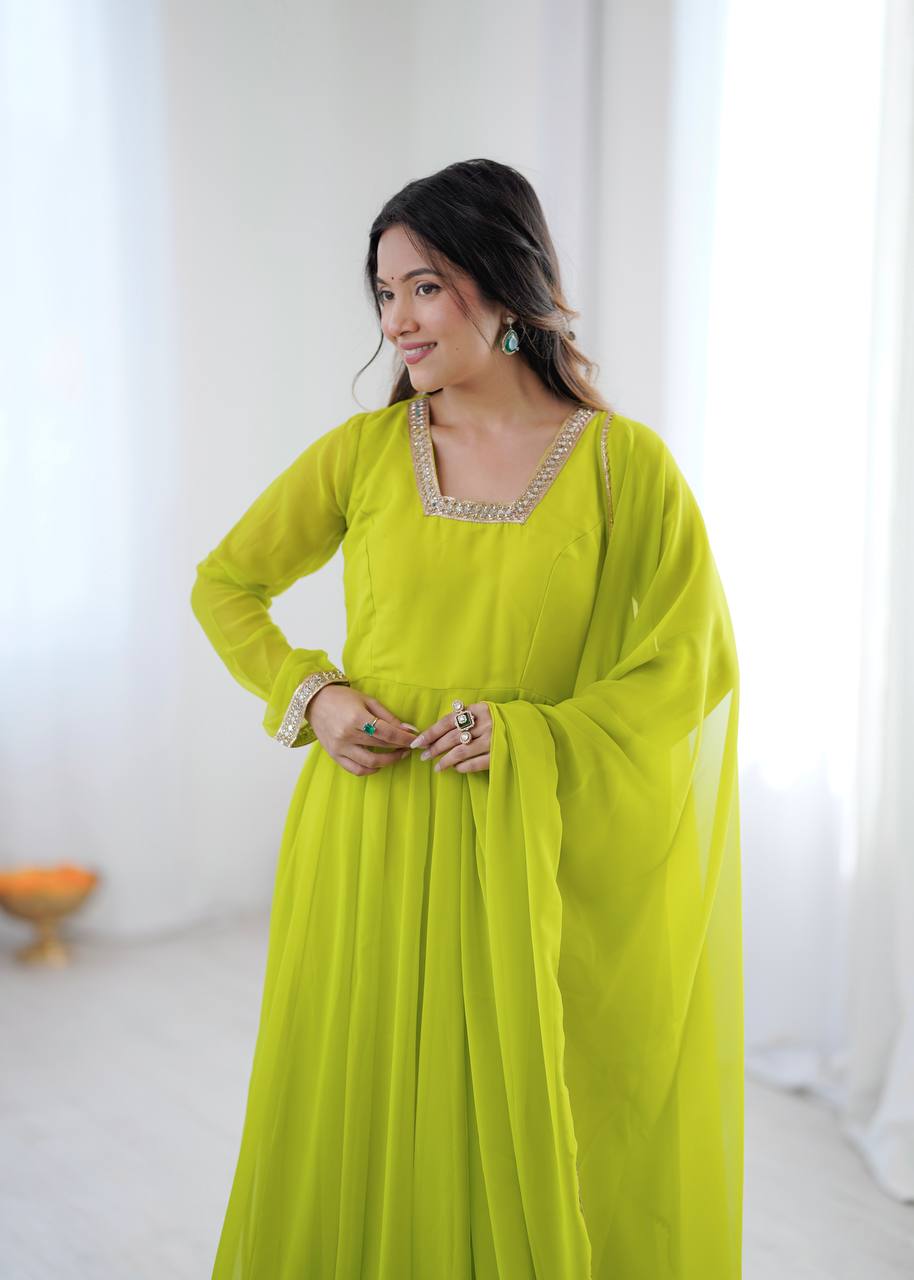 Mehreen Lime Georgette Anarkali Set