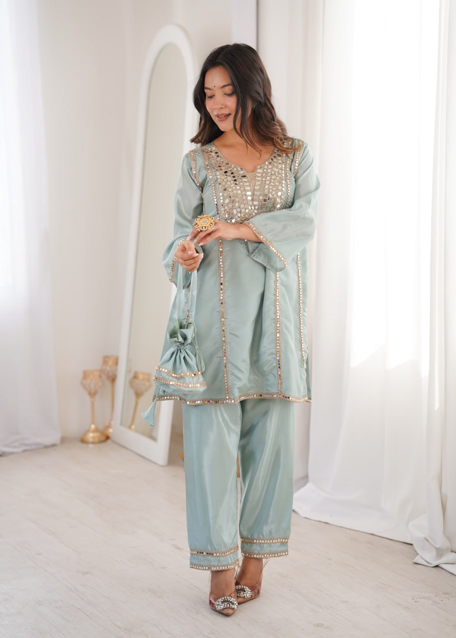 Soft Radiance Mirror Kurti Set