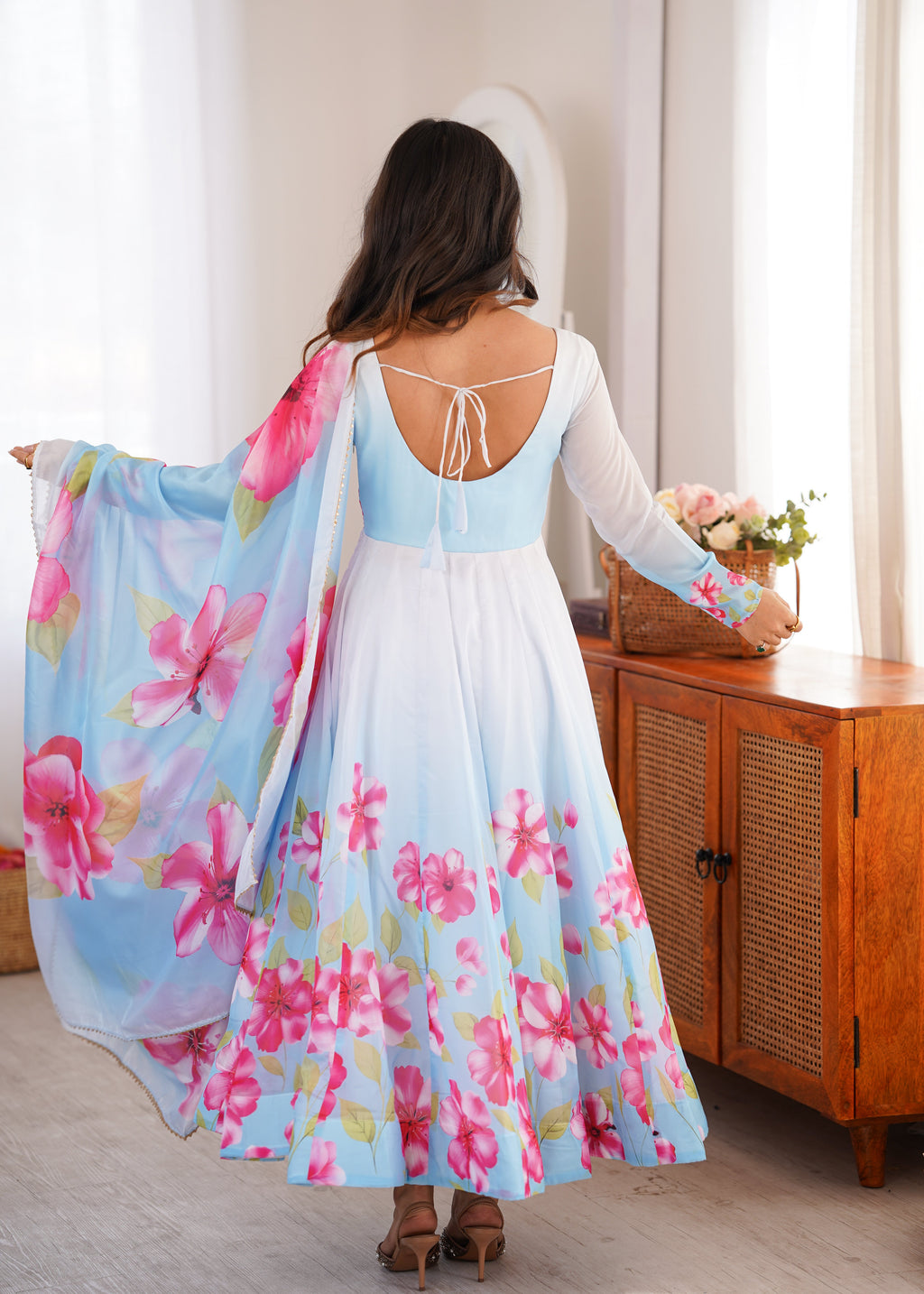 Blush Blossom Organza Anarkali Set