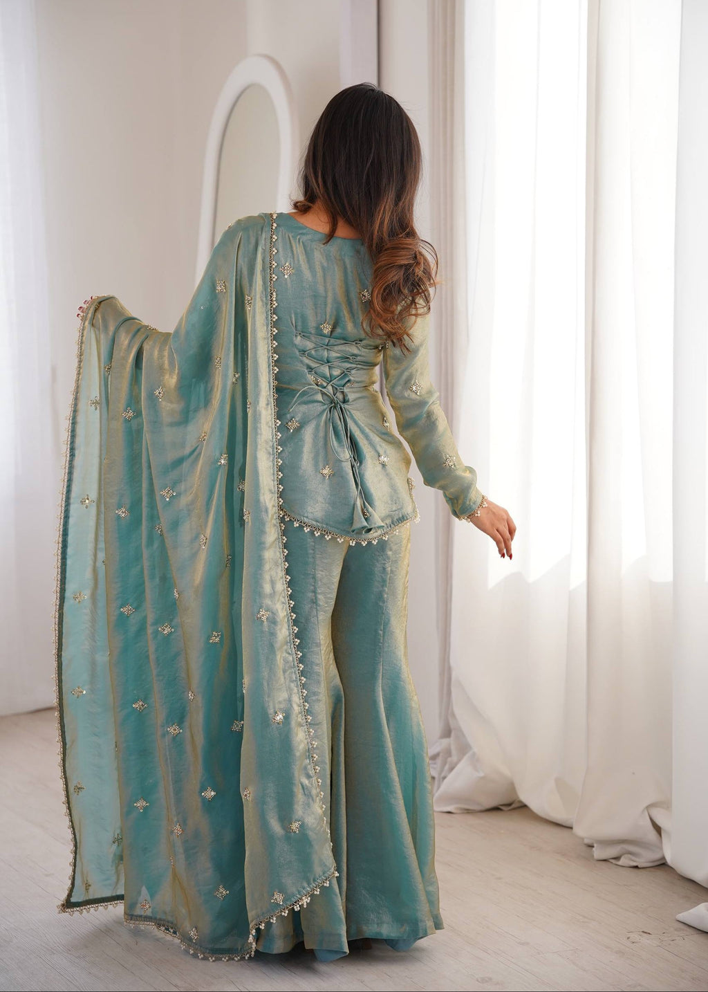 Seafoam Fendy Silk Sharara Set