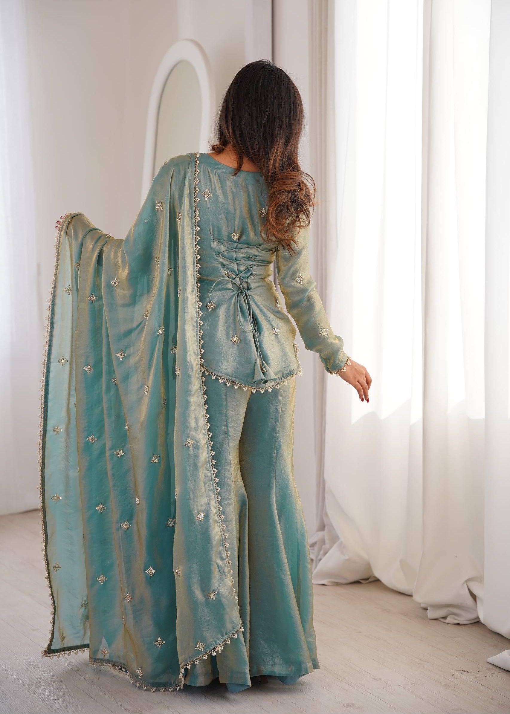 Seafoam Fendy Silk Sharara Set