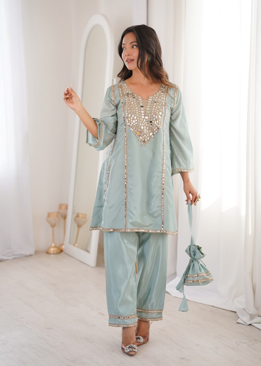 Soft Radiance Mirror Kurti Set