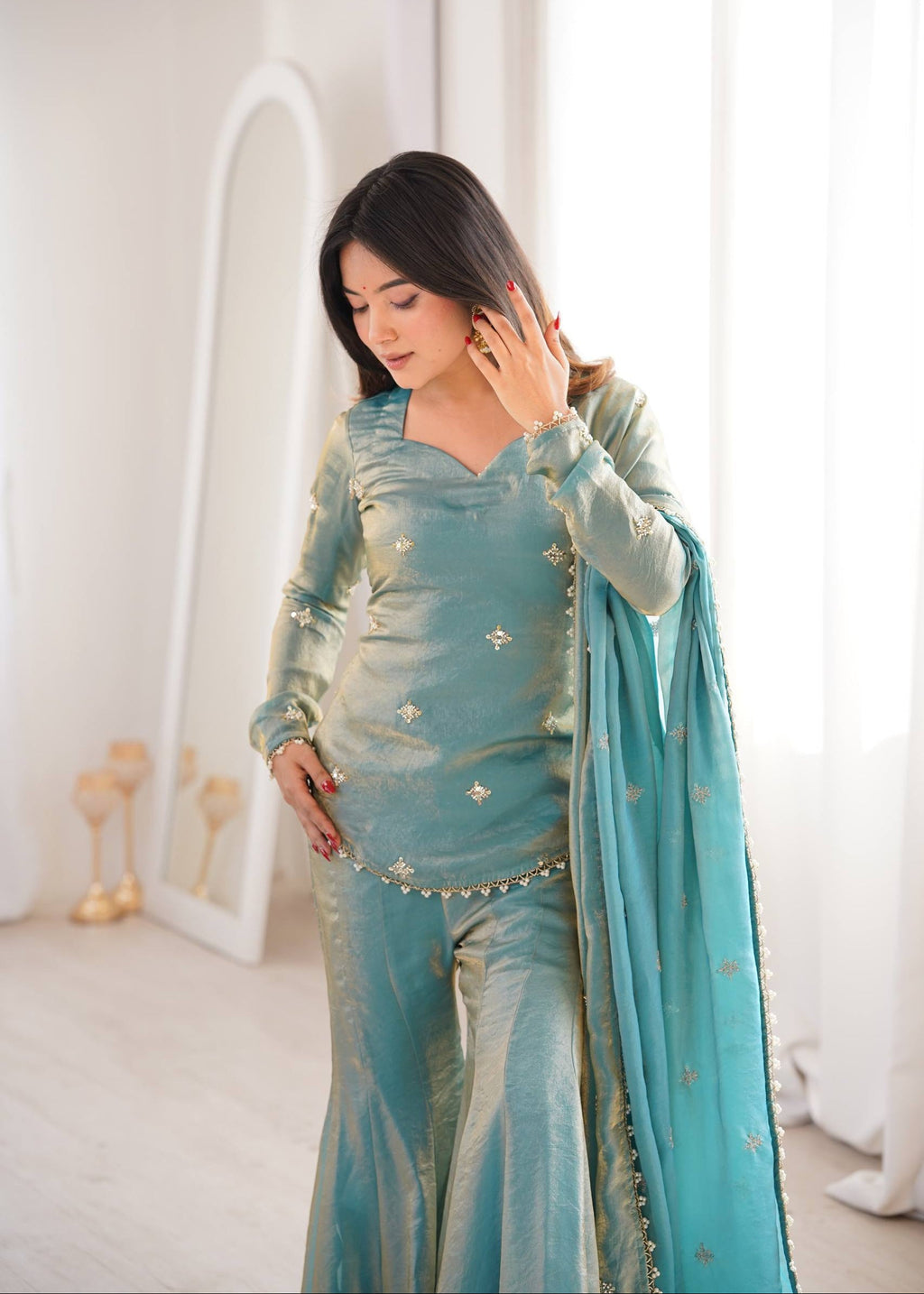 Seafoam Fendy Silk Sharara Set