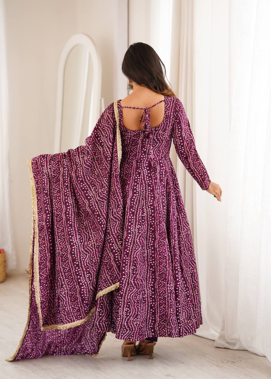 Bandhani Mirror Embroidered Gown Set