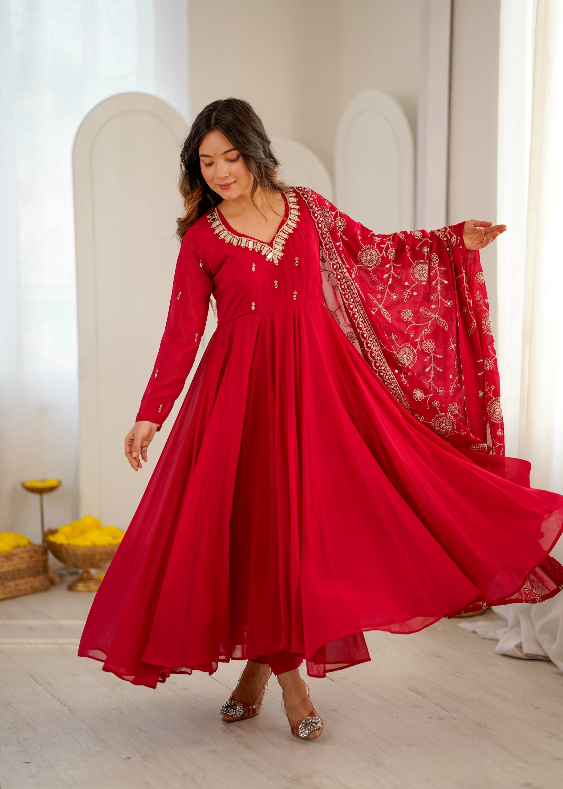Ruhani Mirror Embroidered Gown Set