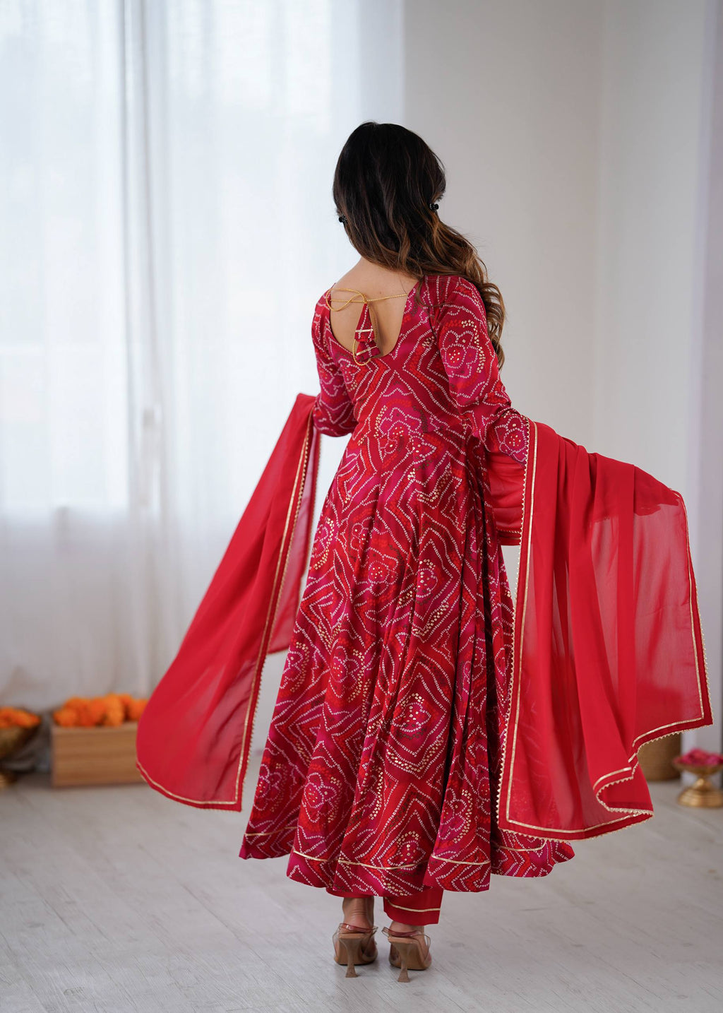Classic Red Bandhani Gown Set