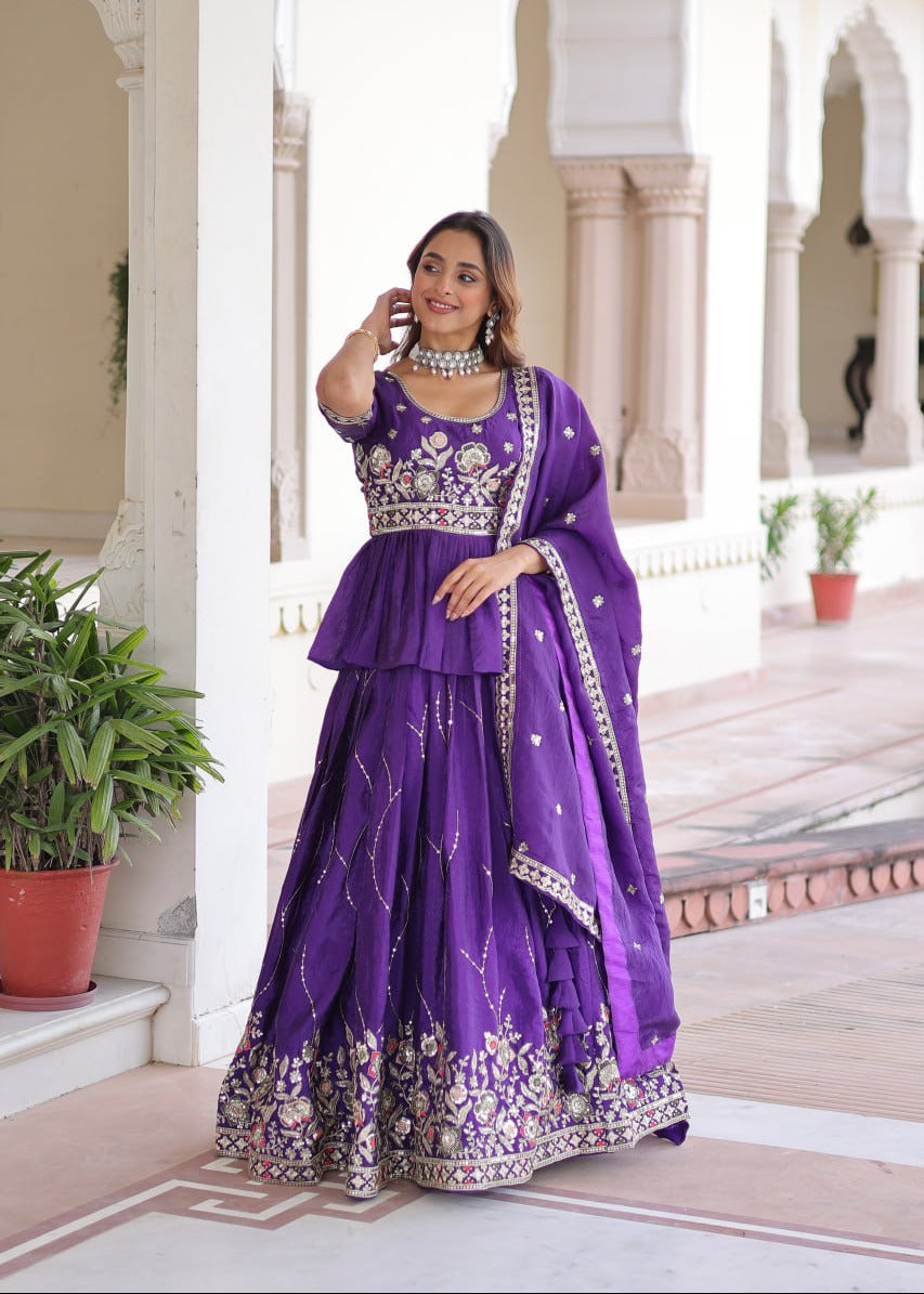 Royal Purple Embroidered Lehenga Choli