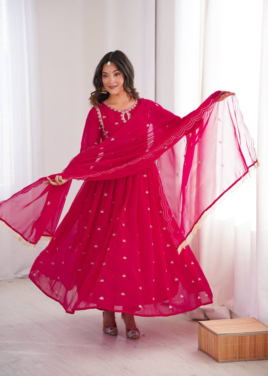 Rani Pink Sequins Anarkali Ensemble