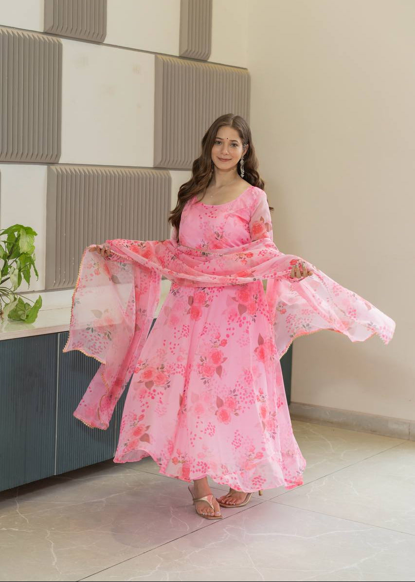 Soft Organza Printed Umbrella Suit