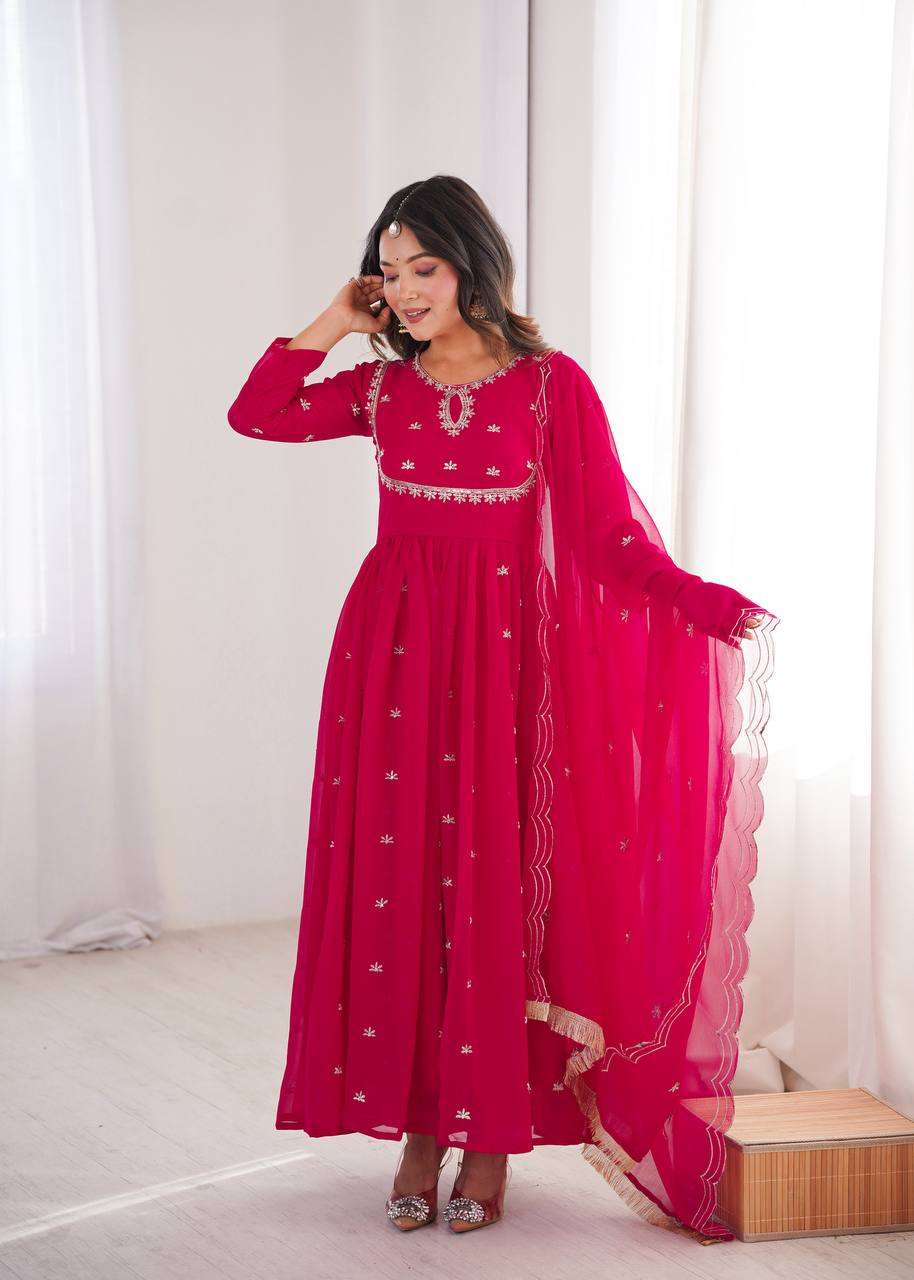 Rani Pink Sequins Anarkali Ensemble