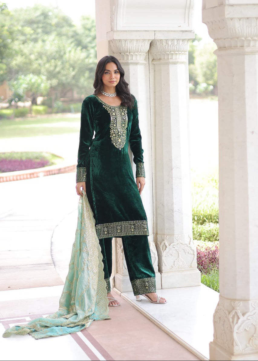 Stunning Zari Velvet Kurta Set