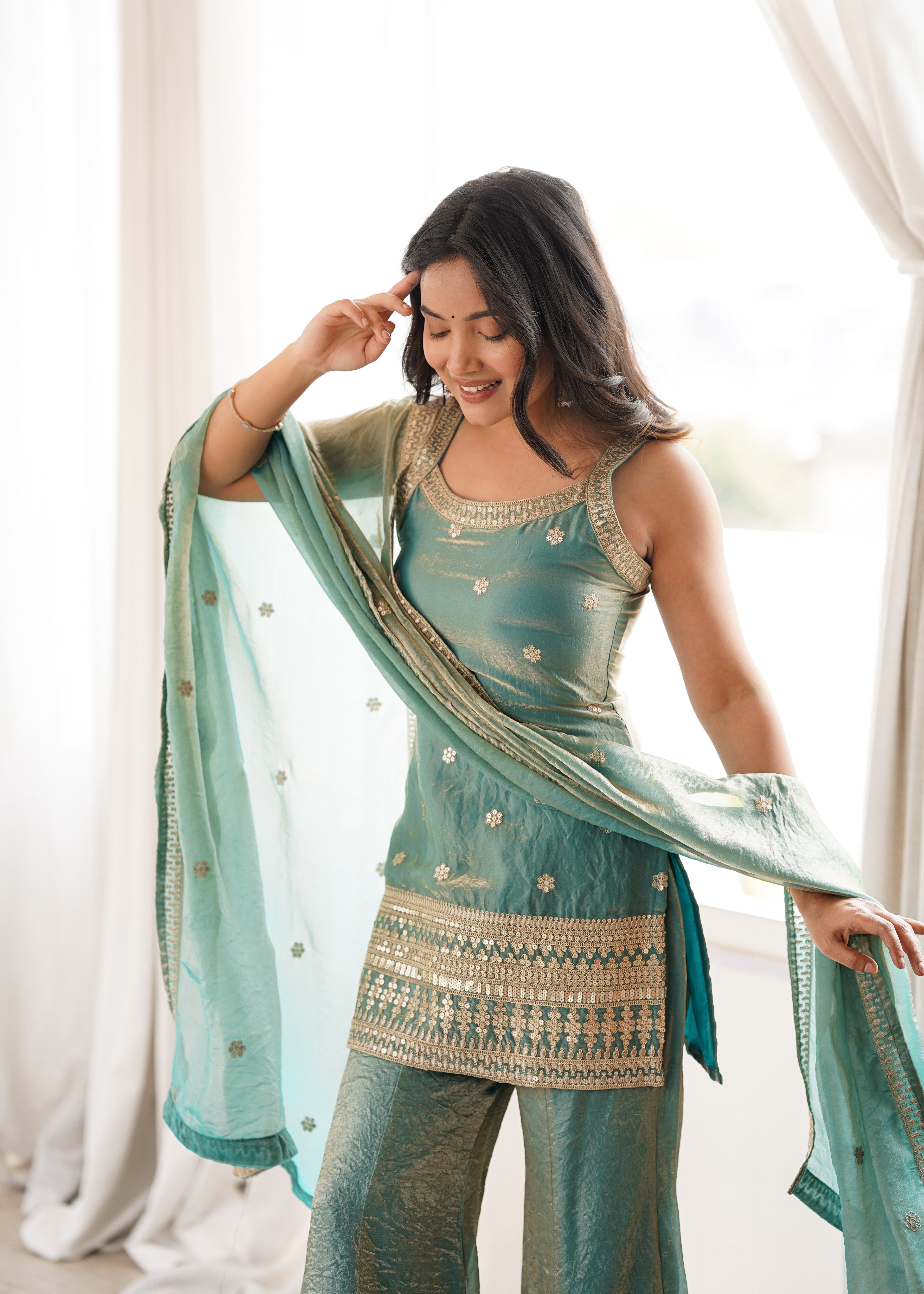 Shimmering Bloom Sharara Suit Set