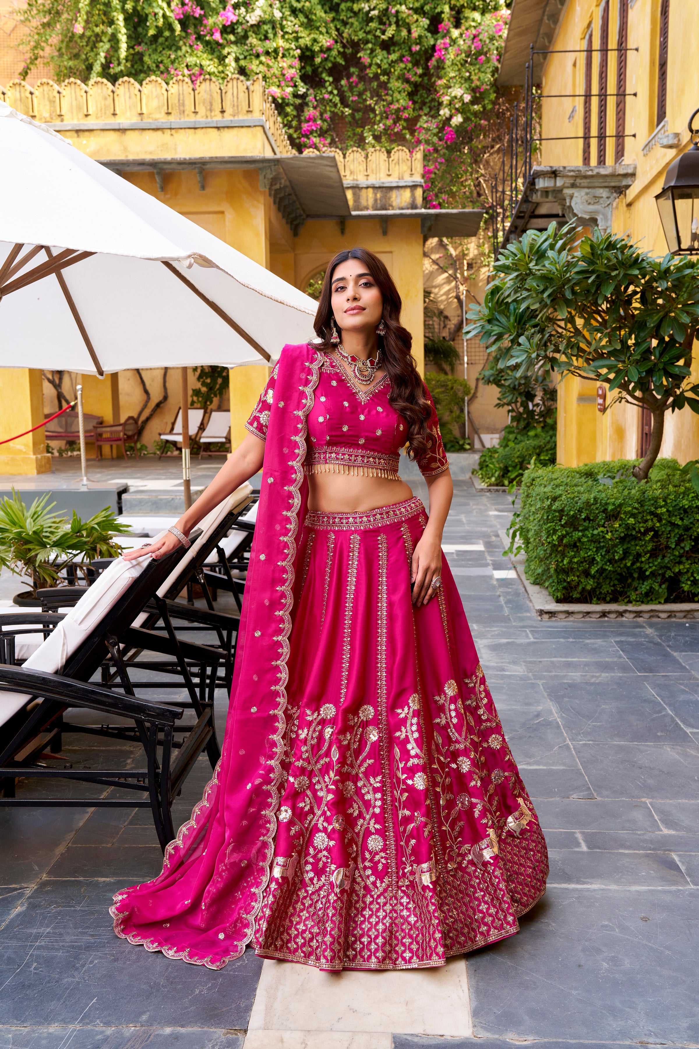 Aarika pink natural silk lehenga choli with sequins and thread embroidery work