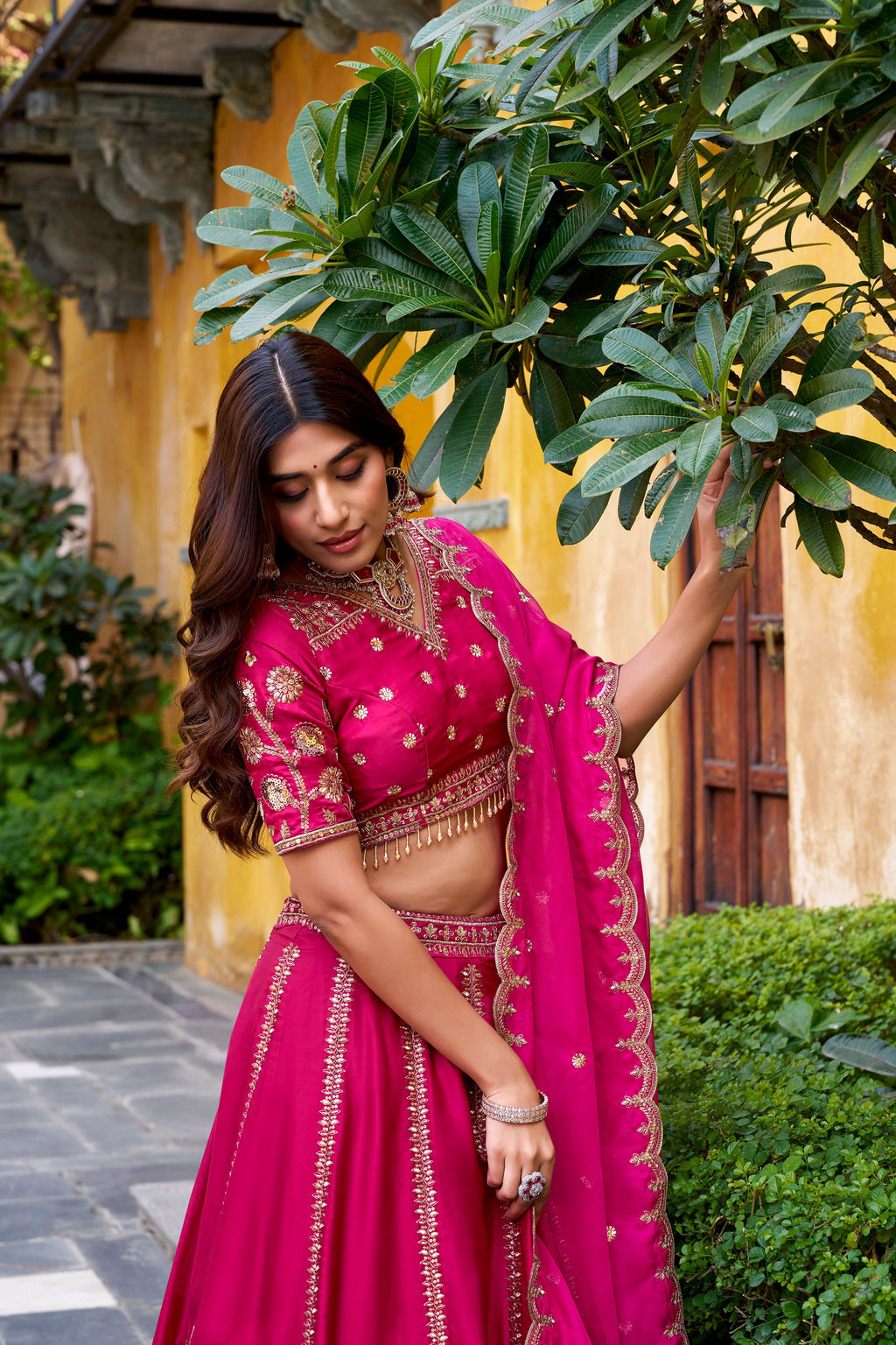 Aarika pink natural silk lehenga choli with sequins and thread embroidery work