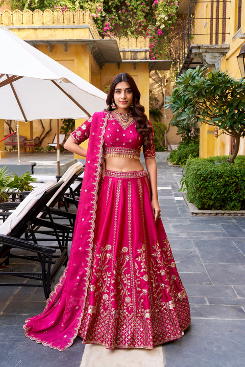 Aarika pink natural silk lehenga choli with sequins and thread embroidery work