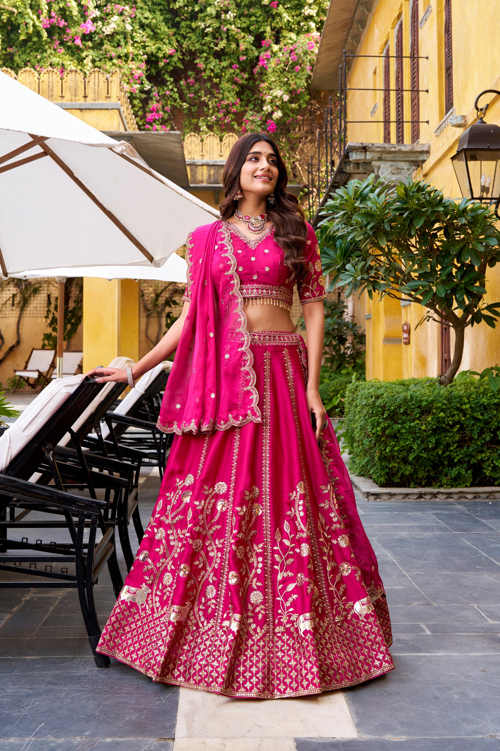 Aarika pink natural silk lehenga choli with sequins and thread embroidery work