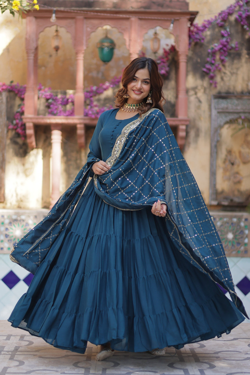 Aarushi Rama Georgette Embroidered Flared Anarkali Gown Set