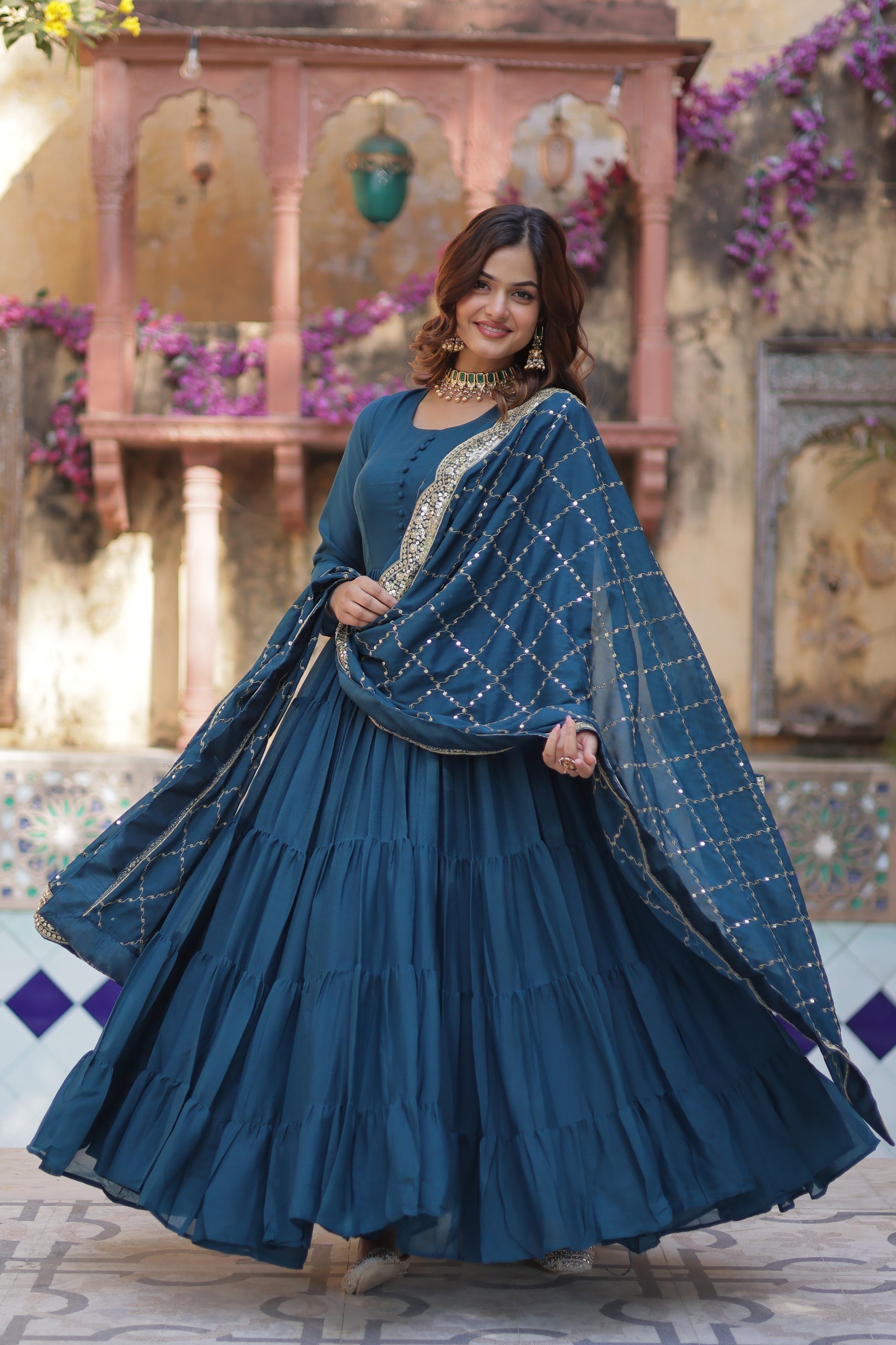 Aarushi Rama Georgette Embroidered Flared Anarkali Gown Set