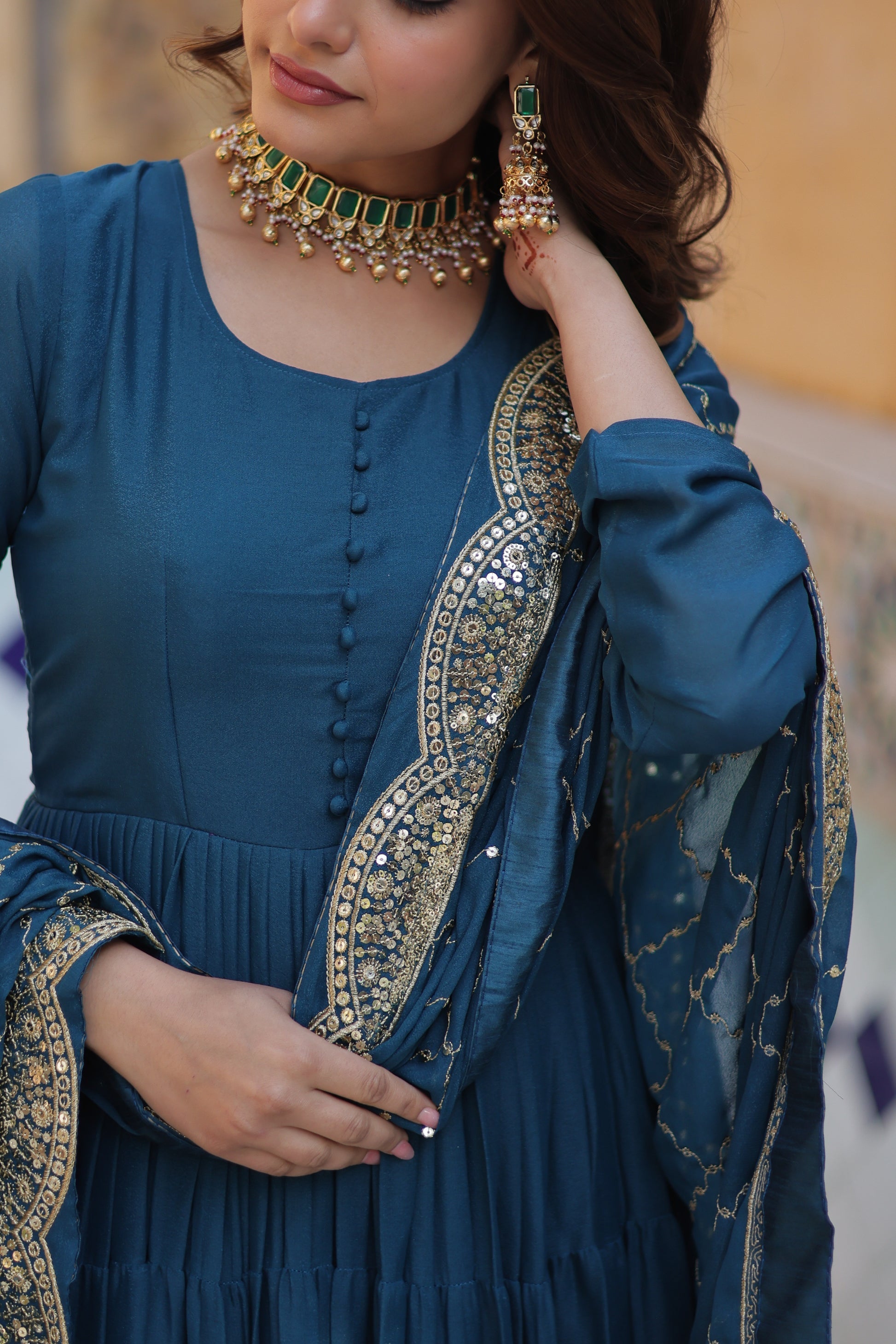Aarushi Rama Georgette Embroidered Flared Anarkali Gown Set