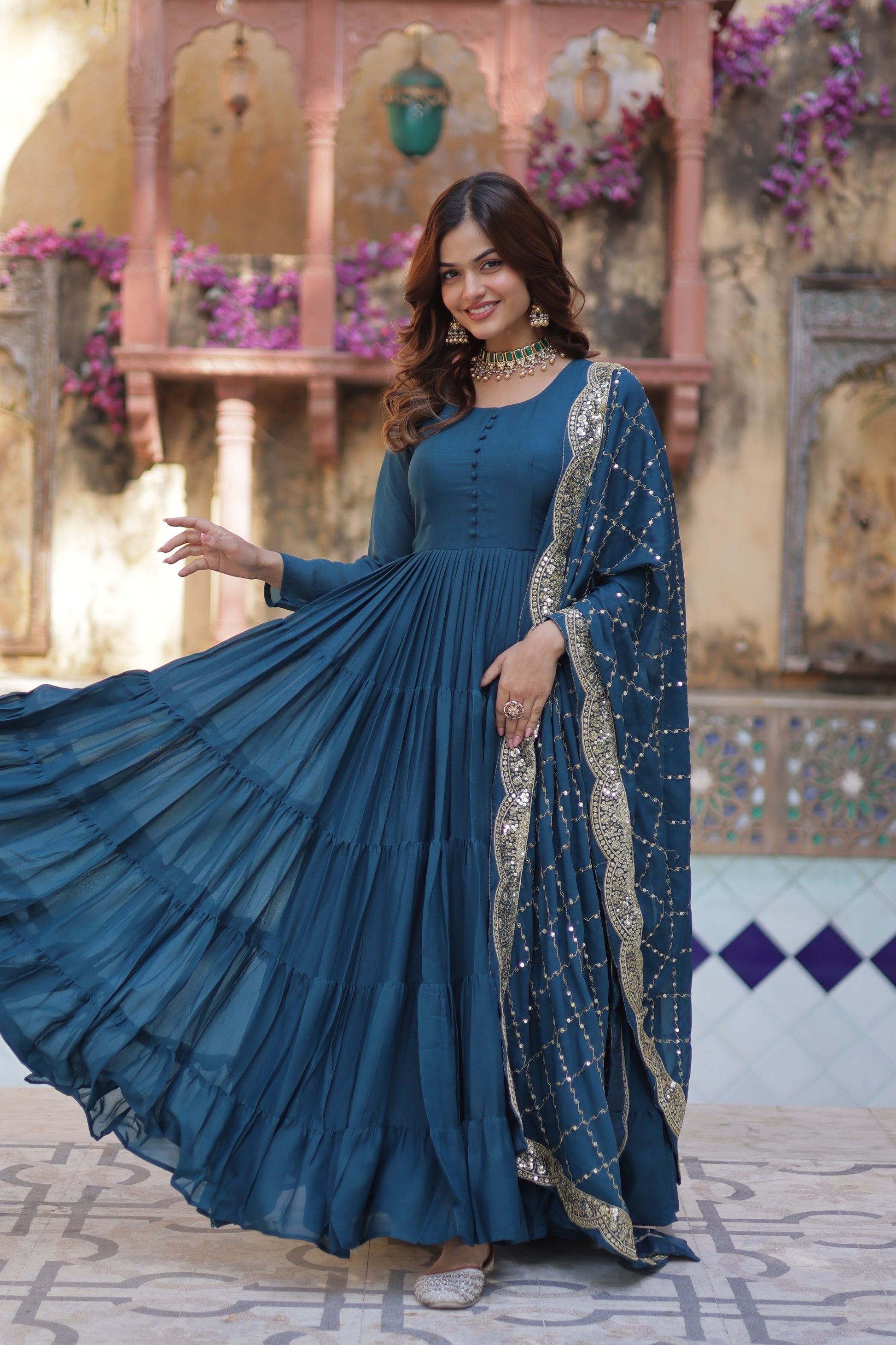 Aarushi Rama Georgette Embroidered Flared Anarkali Gown Set
